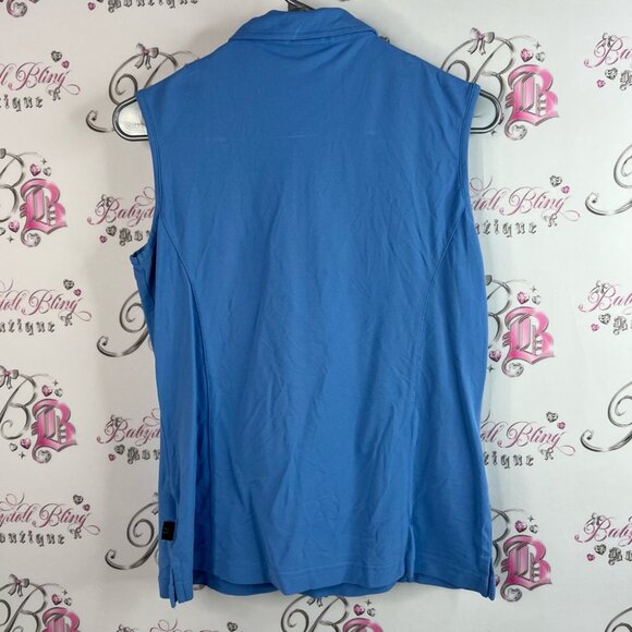 Vuarnet tank top half zip collared texture Women's Light Blue Zip-Up Tank Top - Picture 2 of 12